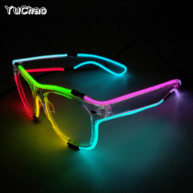 8 Colors Led Colorful Glasses Concert Birthday Club Props Glowing Mirrored Lens Glasses Fluorescent Neon Rainbow Glasses