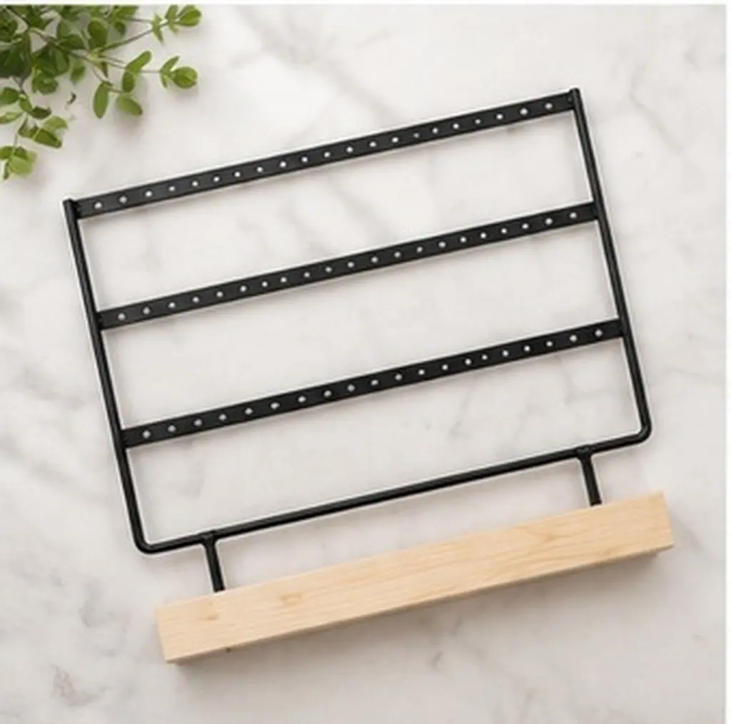 Creative Earrings Display Stand Three Layer 69 Holes Sturdy Wood Base Jewelry Organizer Rack Earring Holder for Vanity Dresser