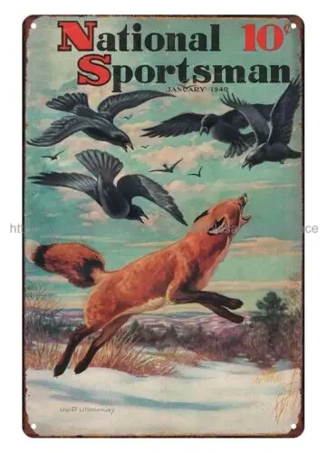 wall home tavern 1940 National Sportsman cover art crow hunting metal tin sign