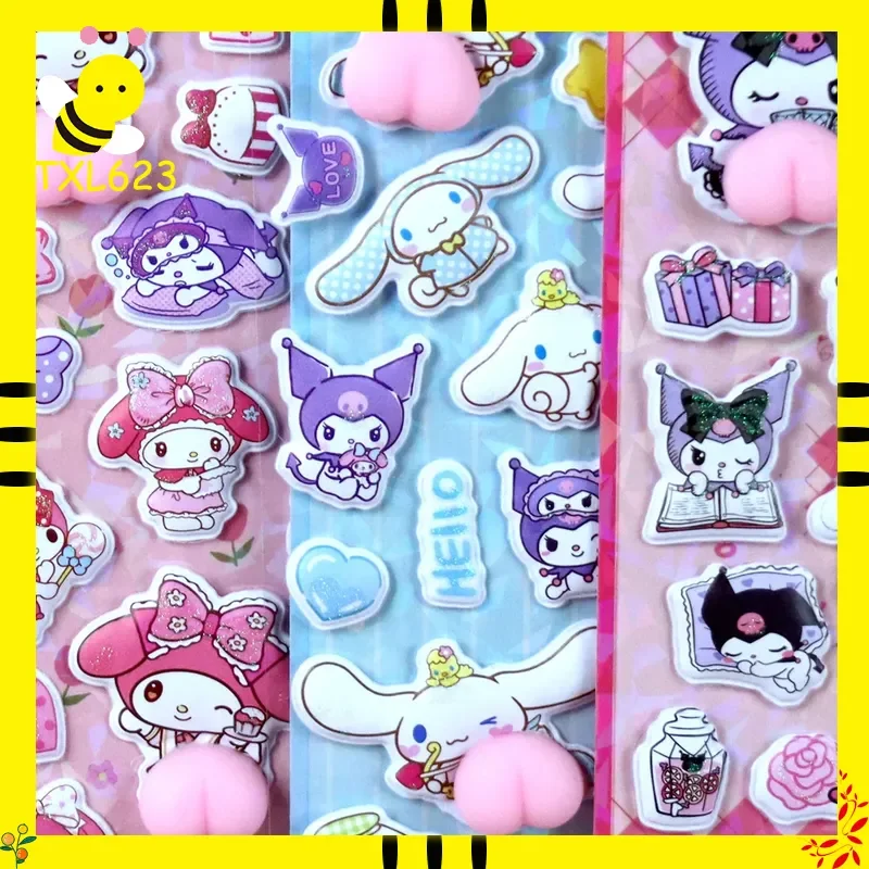 4 pz Carino Divertente Sanrio Butt Adesivi Cinnamoroll My Melody Kuromi 3D Sollievo Adesivo Kawaii Alleviare Lo Stress Squishy Decalcomanie Giocattolo Regalo