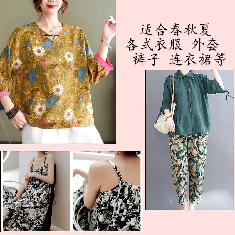 Cotton and Linen Seersucker Summer Thin Synthetic Cloth Dress Cheongsam Silk Clothing Fabric Print