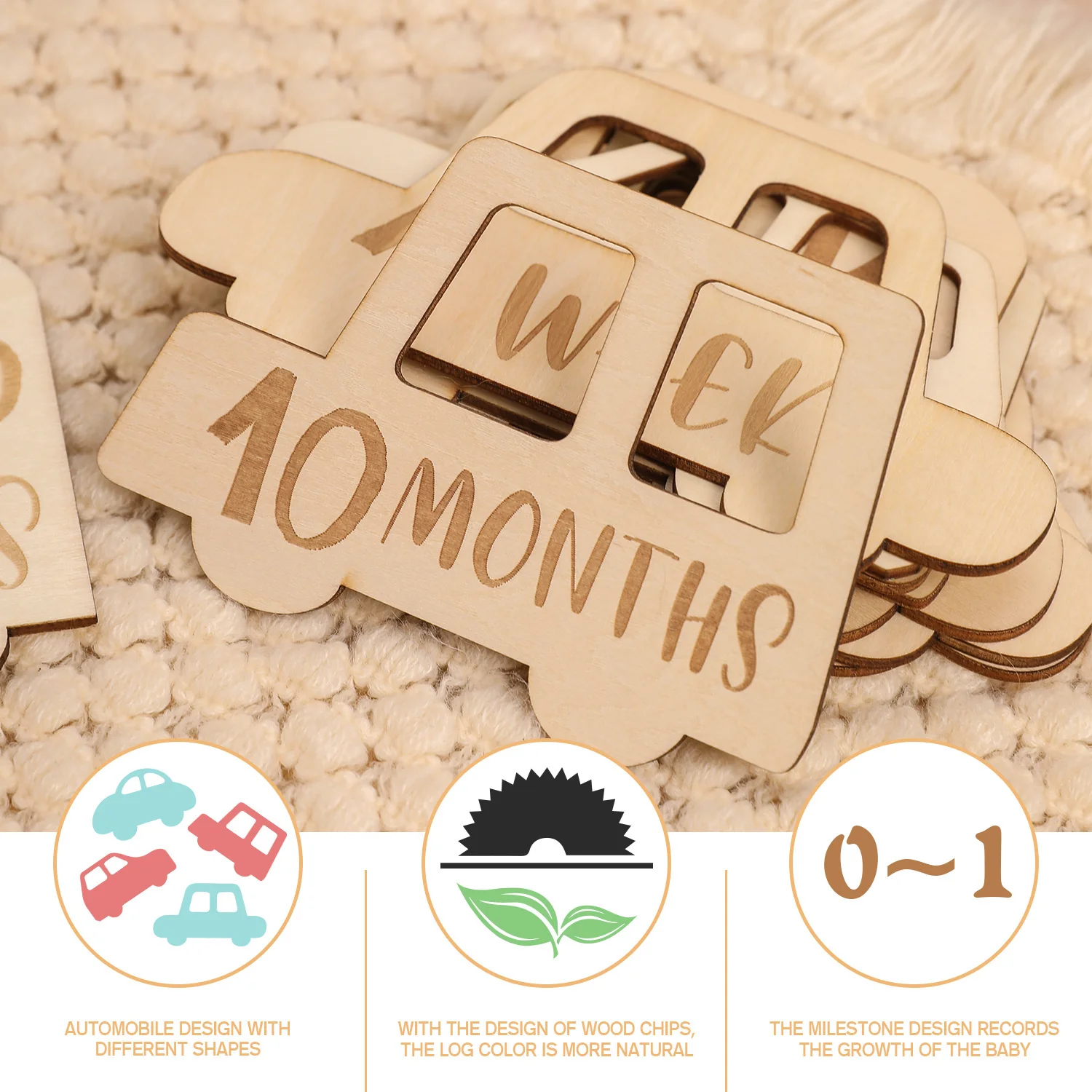 Wooden Baby Milestone Beech Block Square Engraved Newborn Birth Month Birthday Milestones Block Photography Tool Accessories