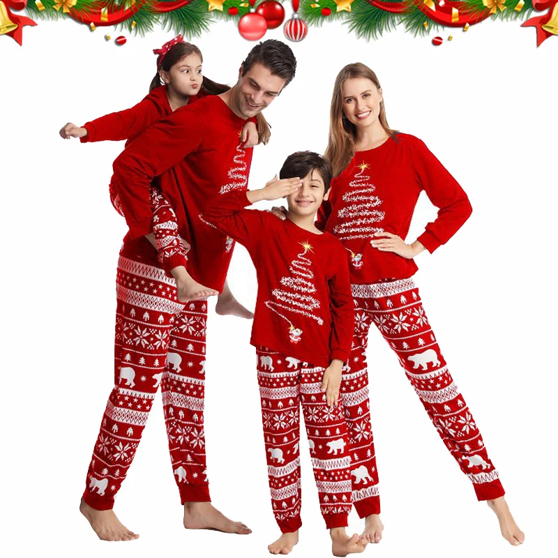 2024 Christmas Pajamas Family Matching Outfits New Year Elk Plaid Printed 2PCS Pyjamas Pants Print Adult Kids Xmas Baby Clothing