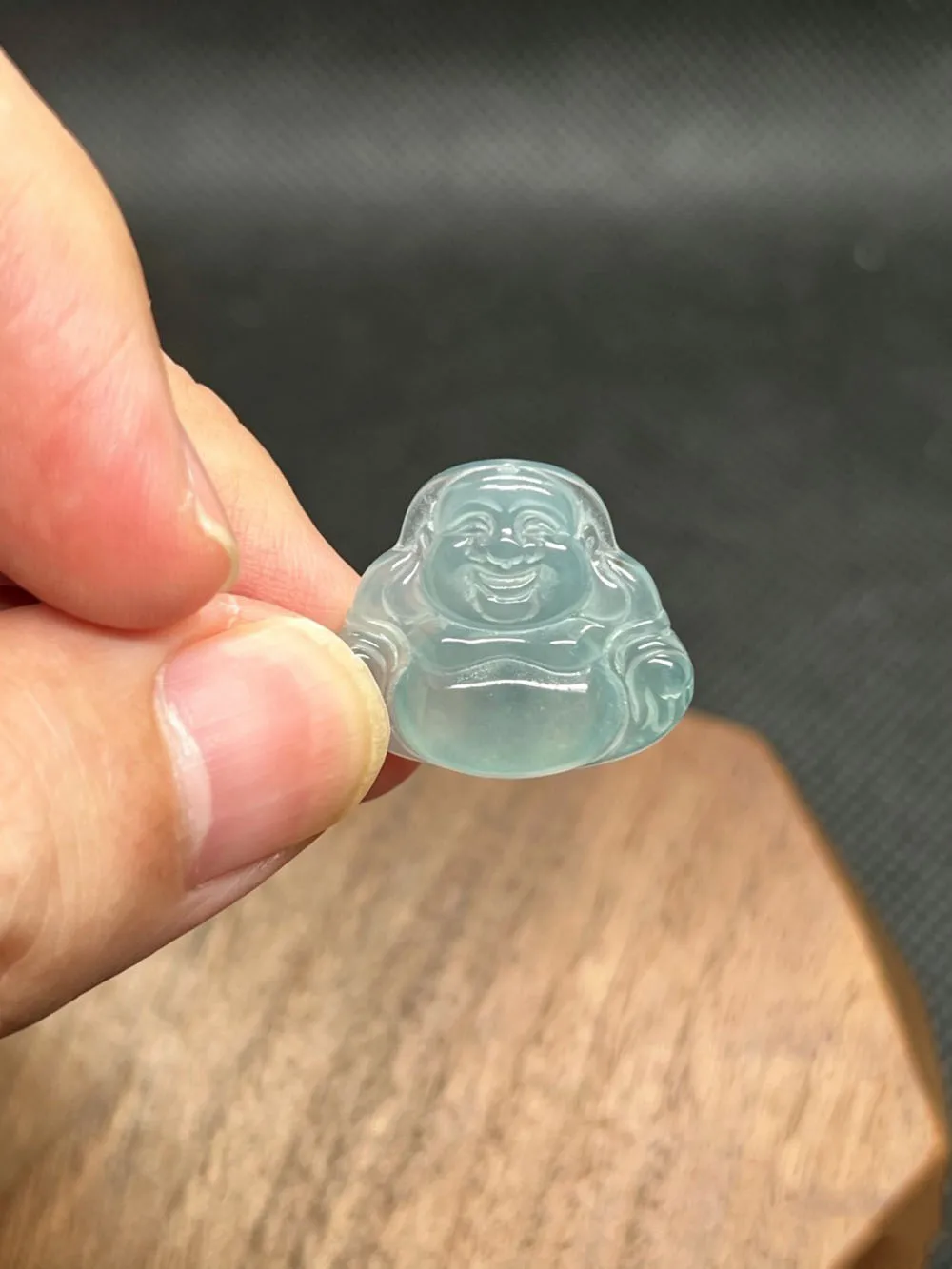Natural A-Grade Blue Water Jadeite Laughing Buddha Pendant, Chinese Lucky Amulet Fine Jewelry Gift