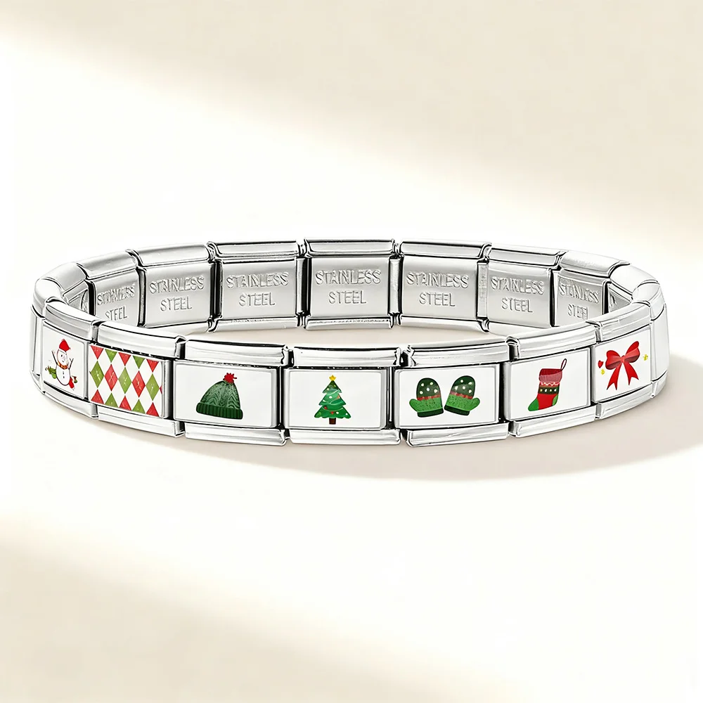 Modische, fröhliche Weihnachtsgeschenke im weißen Stil, Handschuhe, italienischer Charm, Edelstahlglieder passend für 9mm Armband, Schmuckherstellung DIY – Detail 2