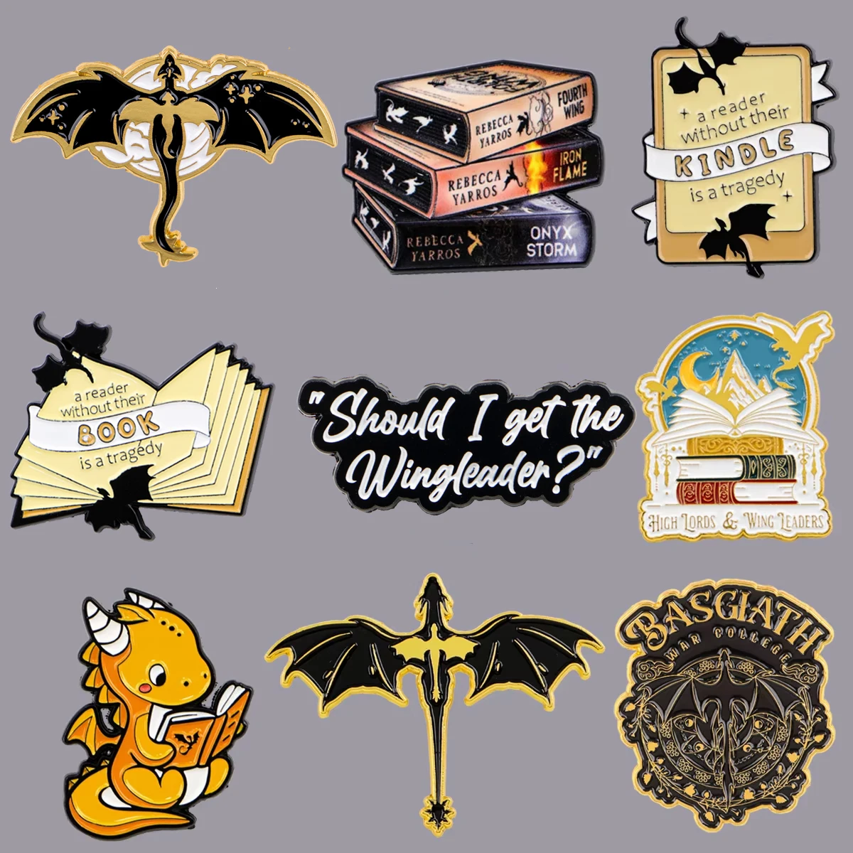 Libro de fantasía, Pin esmaltado de cuarta ala, broches de jinete de dragón en ropa, insignia, bolsa, ropa, solapa, conservación de joyería, regalos para amigos