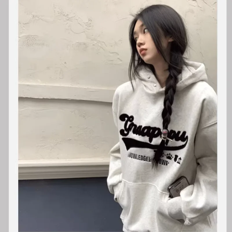 

plus Size 300 Pou Lazy Sle Meat Concealing Hoodie Women Spring Autumn American Retro Heavyweight Pure Cotton Couple Tops