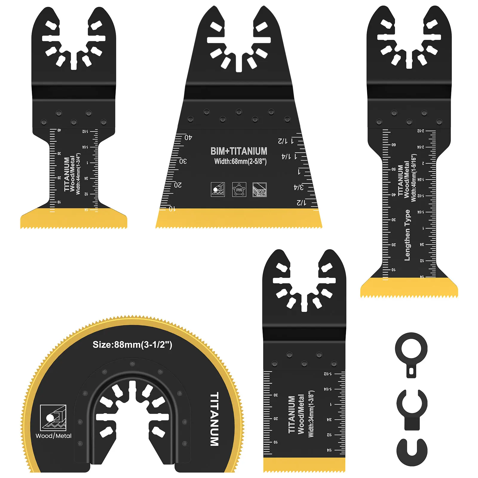 3/5Pcs Oscillating Saw Blades Bi-metal Titanium Coated Multitool Blades Wear Resistant Oscillating Blades with Gasket Adapters