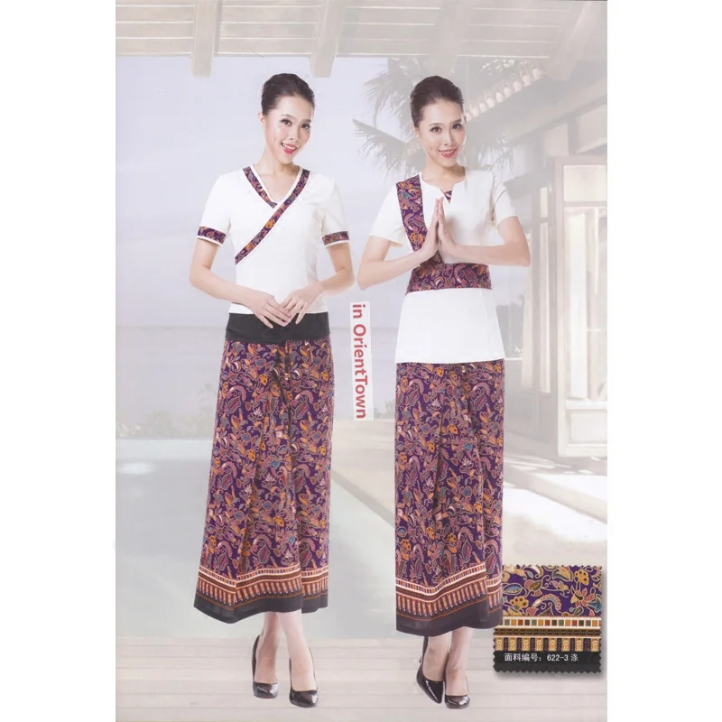 

Hotel Manager Waiter Work Uniform Front Desk Welcome Clothes Southeast Asian Thai Beautician Overalls Set Women's Summer Suit