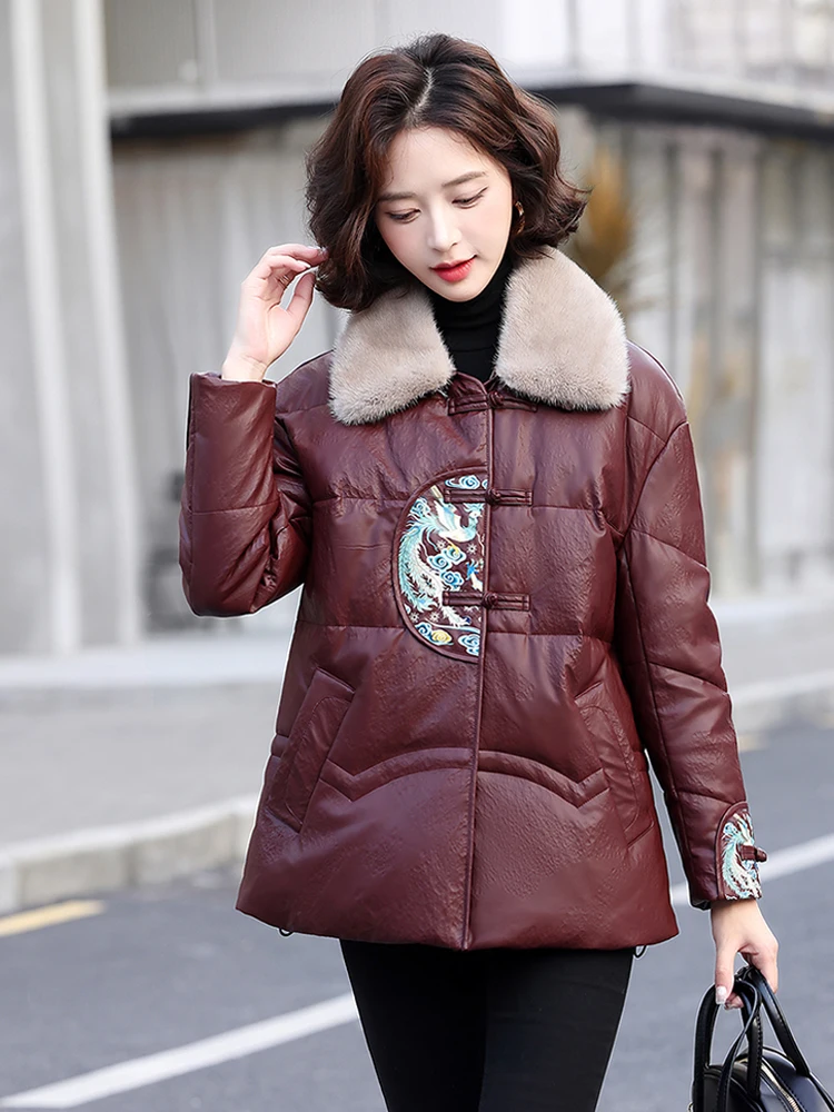 

Haining Genuine Leather down Jaet Women's ort Sle 2025 Winter New Mink Collar Thiened Fur Coat Chinese Sle Straight...