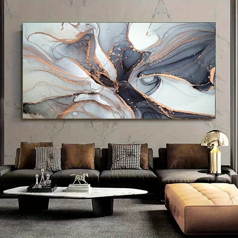 Canvas Poster, Abstract Wall art Pictures, Fantasy Decor, Gray Golden Print Line drawings, for Living Room Decor Bedroom, Office