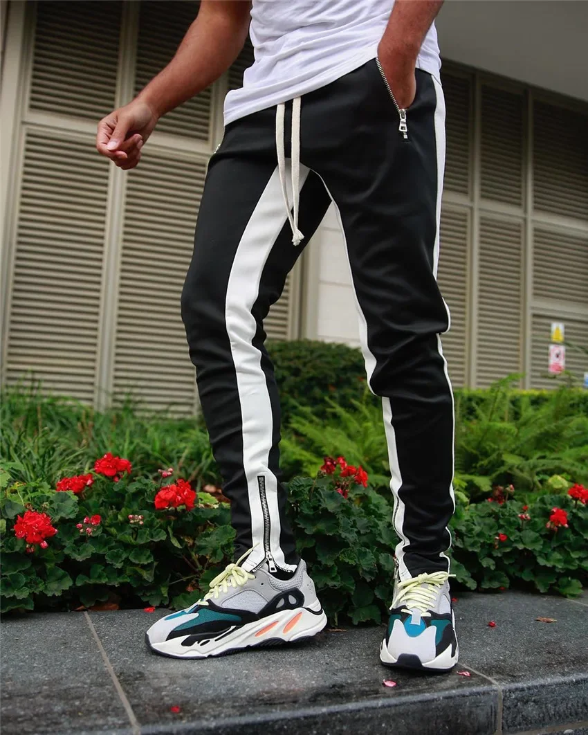 Mens Sports Joggers Casual Stitching Pants Fitness Men Sportswear Tracksuit Bottoms Skinny Sweatpants Gyms Track Pants