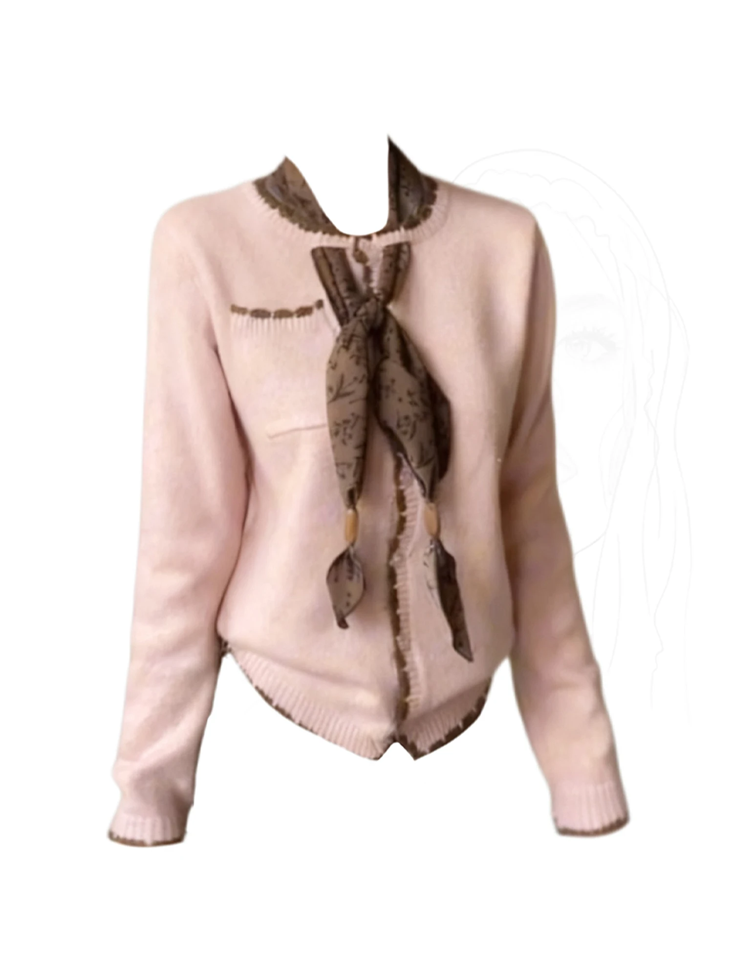 

Женский розовый кардиган с круглым вырезом, свитер, верхняя одежда, винтажный джемпер, вязаный кашемировый свитер с длинными рукавами, осень-зима, одежда 2000-х годов, 2025