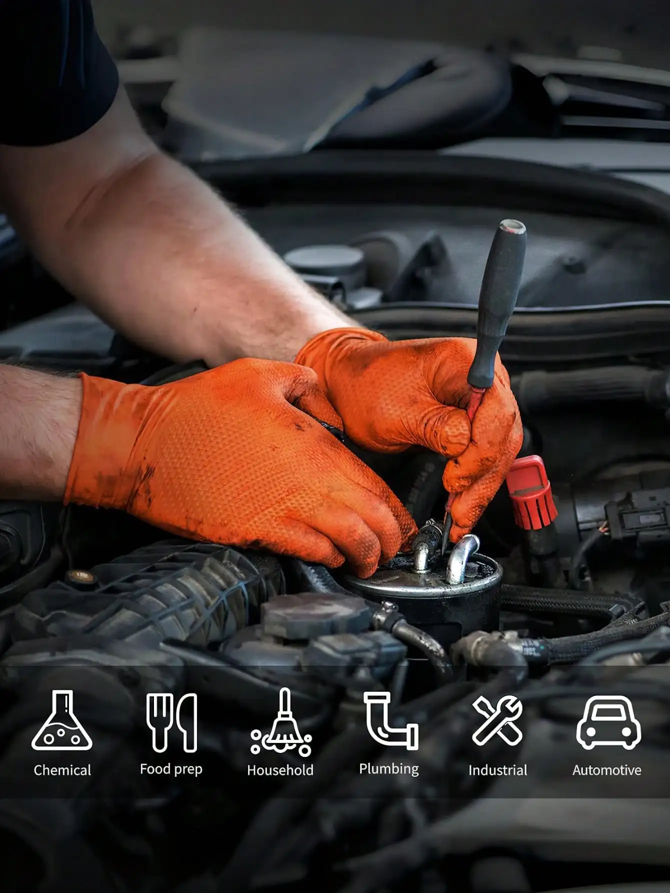 8-Mil Thick Diamond Texture Nitrile Gloves, Heavy-Duty, Oil & Chemical Resistant, Powder-Free & Latex-Free, 30 Pairs/Box