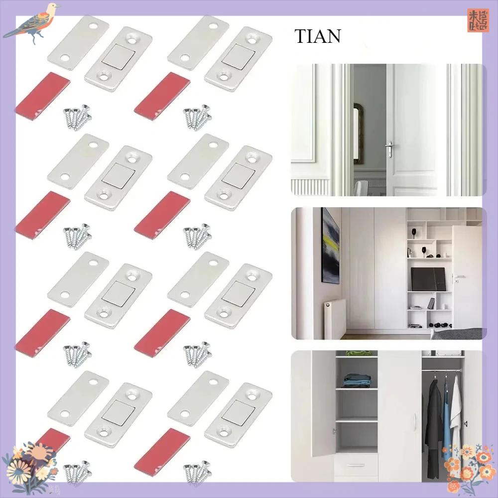 TIAN Magnetic Cabinet Catches Door Stops Magnet Invisible Soft-Catch Ultra-Thin Hidden Door Closet with Screw for Furniture