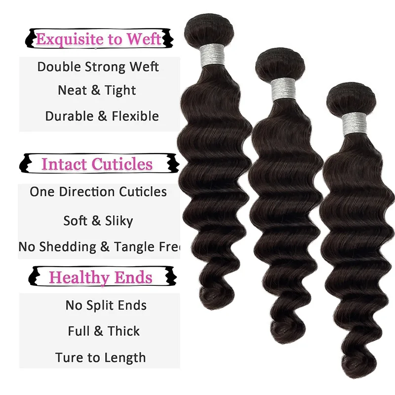 Premium # 2 colori sciolti onda profonda 3 pacchi + 1 chiusura capelli umani set remy vergine brasiliano look leggero perfetto morbido setoso