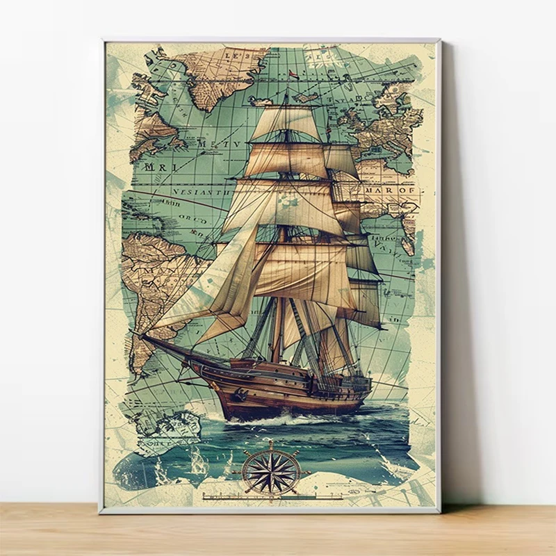 Mapa Antiguo Pirata ملصق جدار الملصقات غرفة ديكور رجل مقاوم للماء قماش هدية الفن جدارية صورة الزخرفية مجردة اللوحة #3