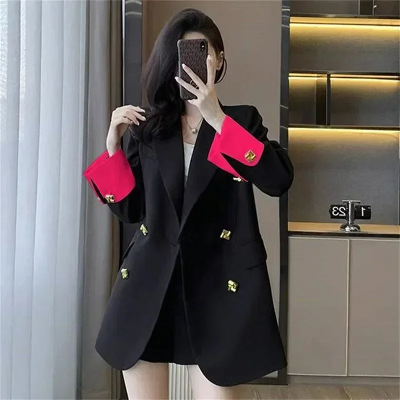 Fashion Spring and  Autumn Woman  New High-grade Loose Korean Commuting Temperament Commuter Casual Black Suit Top Explosion