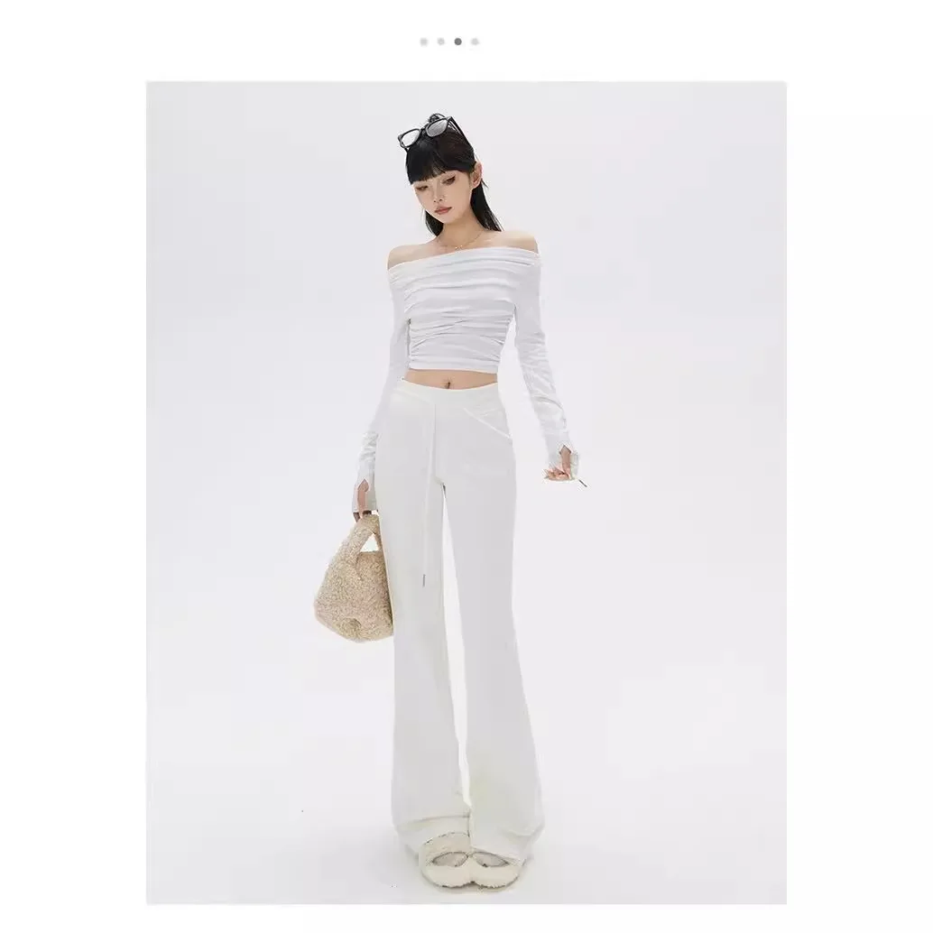 Women Flared Pants Slim Fit Sport Drawstring Mid Waist Straight Trousers Solid Y2k Streetwear Work Casual Lace Up Autumn 2026