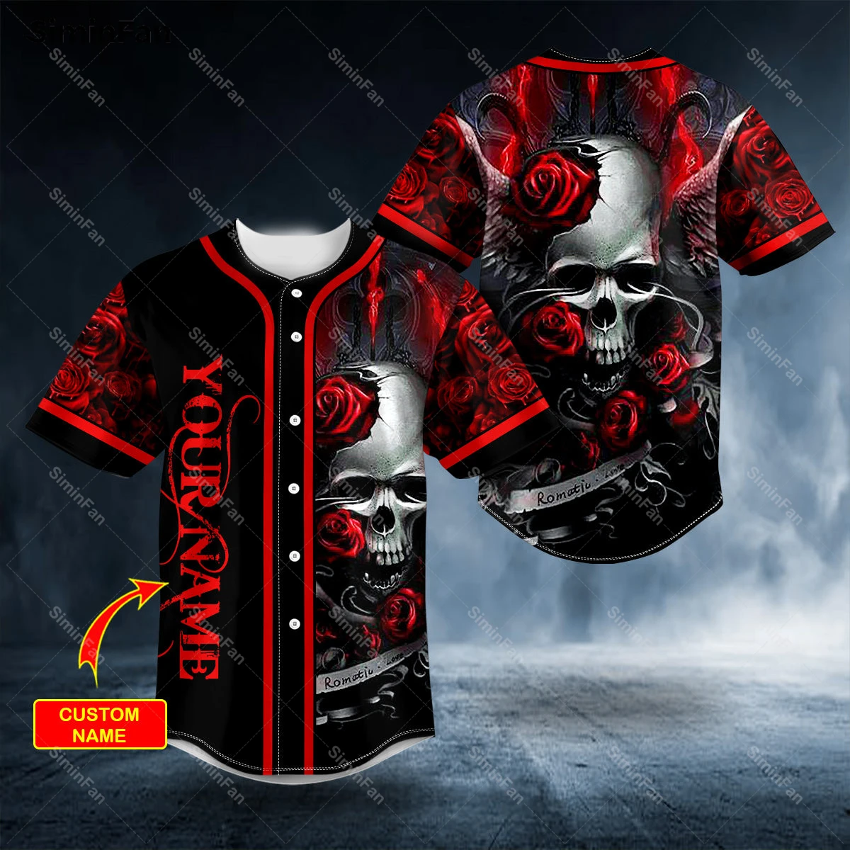 

Romantic Love Rose Skull 3D Full Printed Baseball Jersey Shirts Men Summer Collarless Camisa Unisex Hawaii Tshirt Female Tee Top