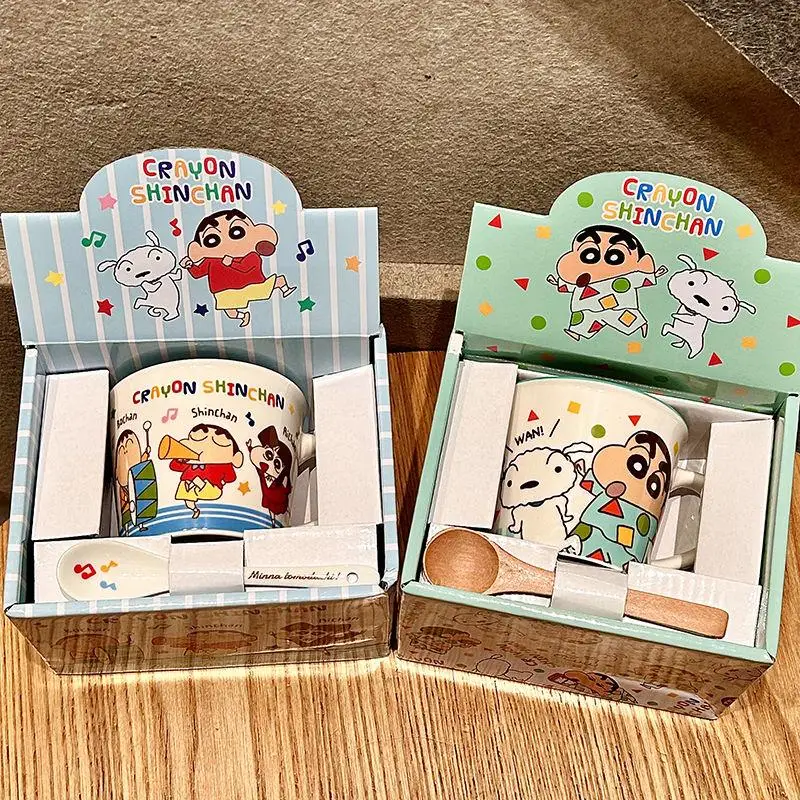 New Anime Cute Kawaii Crayon Shin-Chan Cup Mug Water Cup Ceramics Cartoon Students Gift Set Friend Gift Birthday Gift For Girl