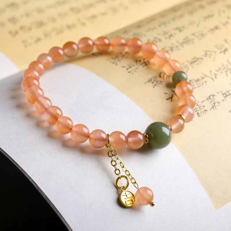 Original natural South Red Agate and Hetian Jade multi-strand a new Chinese-style bracelet with a national aesthetic