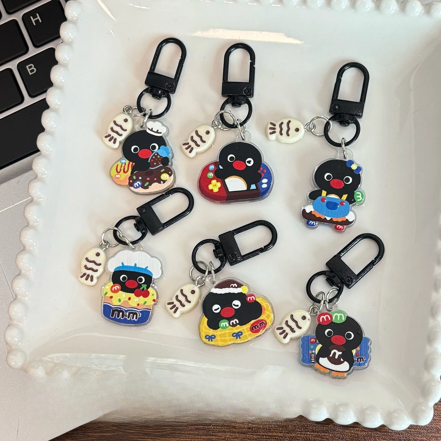 Pingu Penguin Fish Keychain Acrylic Double Sided Cute Cartoon Bag Best Friend Gift Y2k Fashion Toys Anime Frind Kawaii