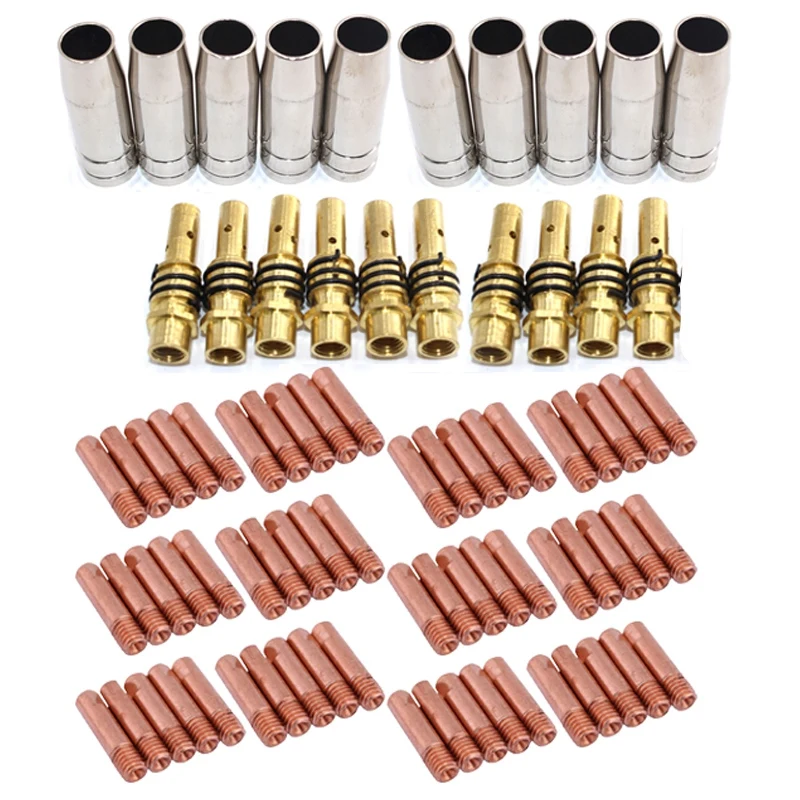 80PCS CO2 Mig  Welding Torch Air-Cooled 15AK Contact Type Soldering Tip Gas Nozzle Welding Machine Accessories 0.8Mm