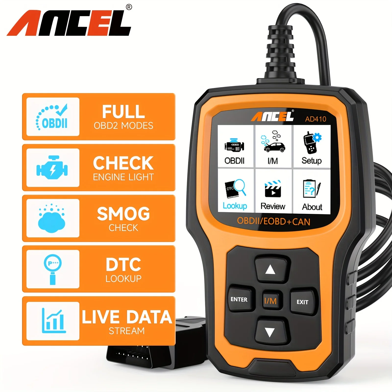 

AD410 OBDII Vehicle Code Reader Automotive OBD2 Scanner Auto Check Engine Light Scan Tool