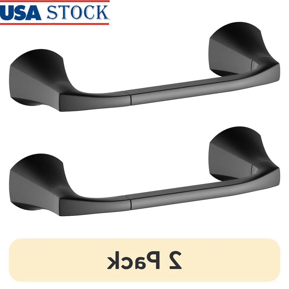 

2 Pack Matte Black Wall Mount Toilet Paper Holder Simple Flare Style Bathroom Accessories Hardware Included Modern Design Clean