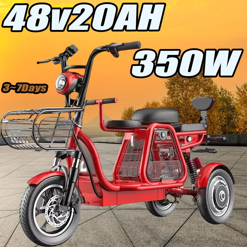 E-Bike with Large Storage Basket Picking Up Children Electric Bicycle 350W 48V 30AH Lithium Battery Three Sea Electric Tricycle