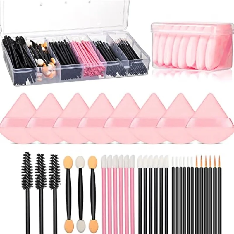218pcs Disposable Makeup Tool Kit ,Professional Makeup Tools Set,Triangle soft Powder Puff / Brow brush/Mascara brush