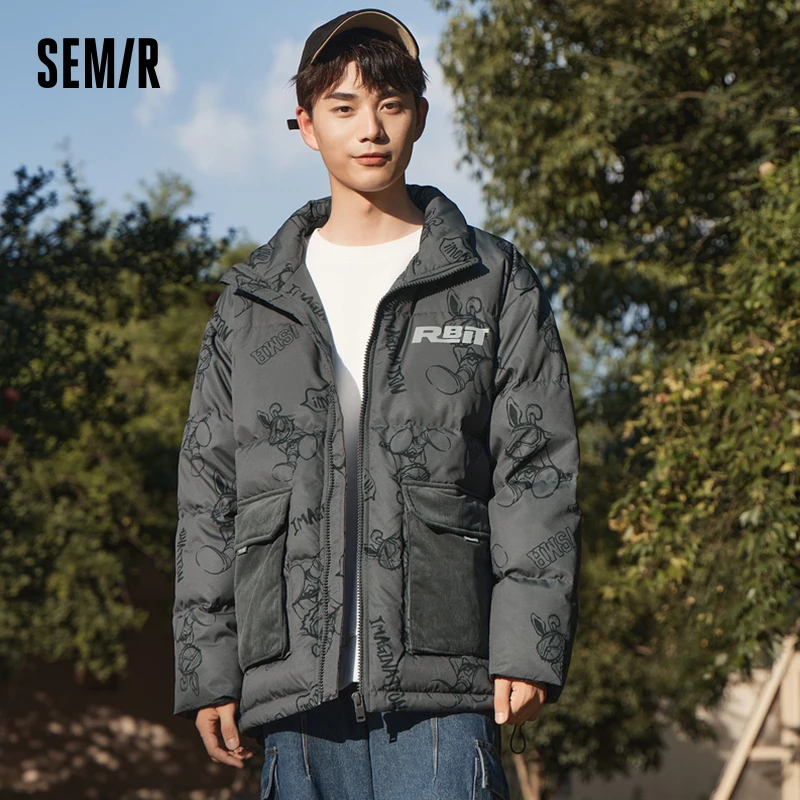 Semir Down Jacket Winter Men Cartoon Full Print Stand Collar Top 2023 New Loose Casual Thick Jacket