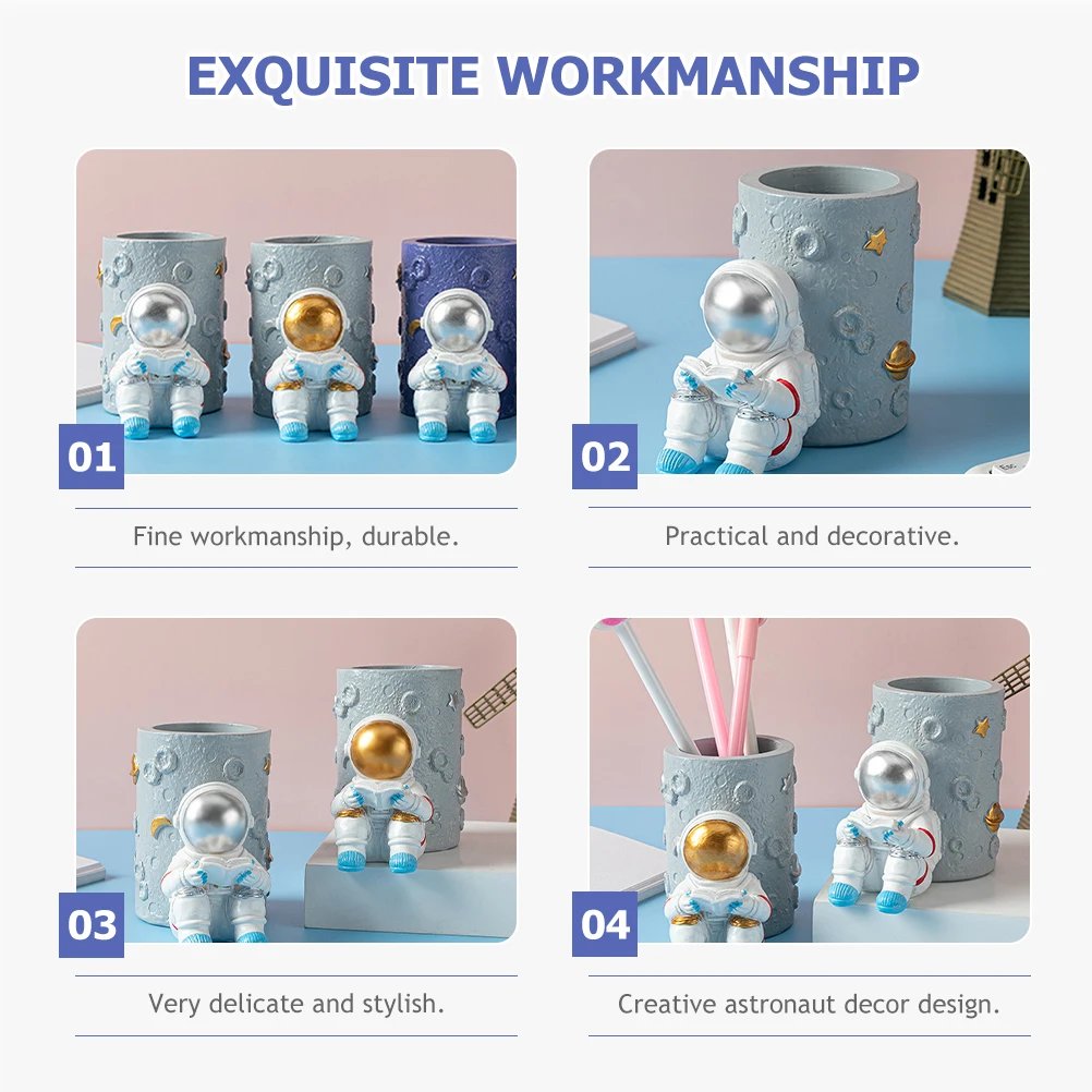 

Work Desk Astronaut Pen Holder Stand for Unique Cute Pencil Case Accessories Man