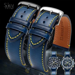 For Citizen Air Eagle Blue Angel At8020 Jy8078 Men Genuine Leather Waterproof Business Watch Strap 22 23mm with Butterfly Buckle