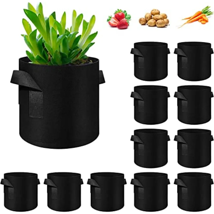 12-Pack 1 Plant Grow Bags, Thickened Nonwoven Flower Pots with Handles, Vegetable Planter Bags Containers, Cloth Planters for G