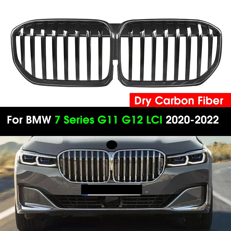 

Replacement Front Bumper Hood Kidney Grille Real Dry Carbon Fiber+ABS Sport Racing Grill For BMW 7 Series G11 G12 LCI 2020-2022