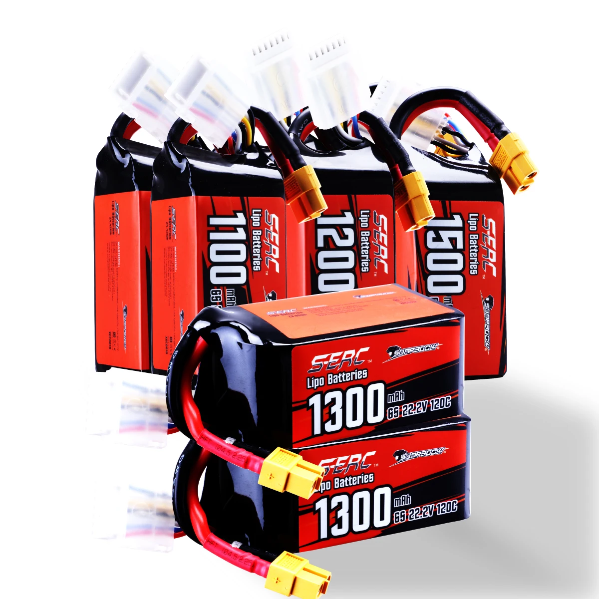 2 pezzi Sunpadow 22.2V 6S Lipo Batteria 1100mAh 1300mAh 1500mAh 120C Soft Pack con spina XT60 per RC FPV Drone Racing Hobby aereo