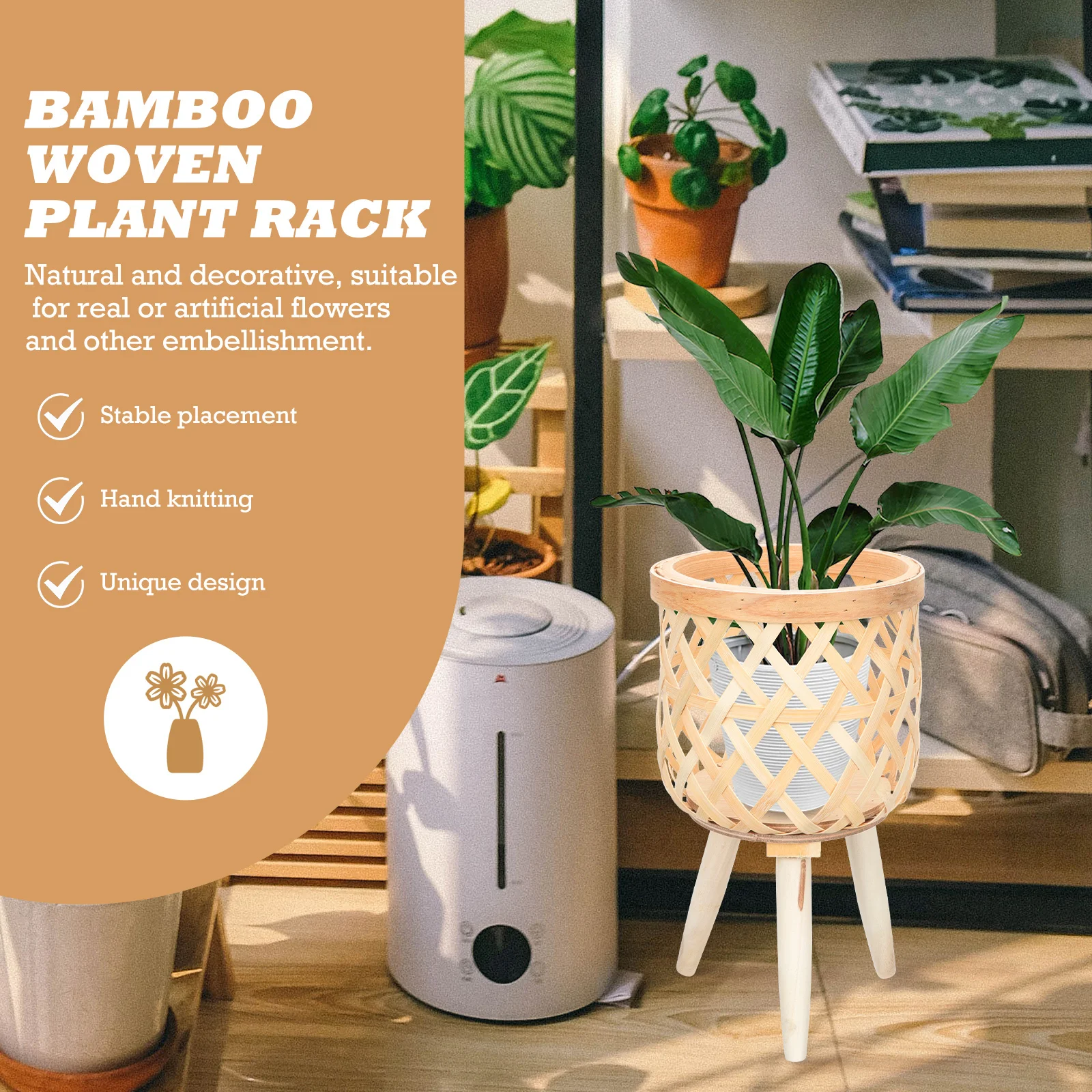 ตะกร้าดอกไม้สานไม้ไผ่ ภาชนะจัดดอกไม้ ตะกร้าเก็บของอเนกประสงค์ กระถางดอกไม้ ตกแต่งโต๊ะทำงาน งานแต่งงาน งานปาร์ตี้