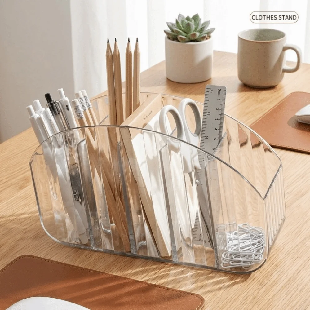 5-Compartments Desktop Organizer Transparent Space Saving Storage Box Durable Modern Remote Control Holder Home Use