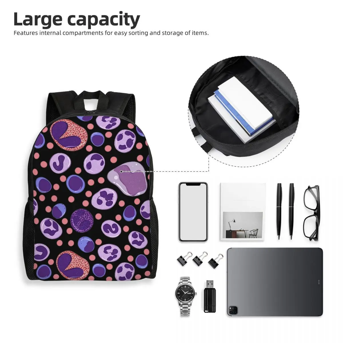 Mochila grande con diseño de glóbulos blancos para estudiantes, bolso escolar, mochila de viaje para senderismo, mochila de moda para hombres y mujeres, bolsos de hombro