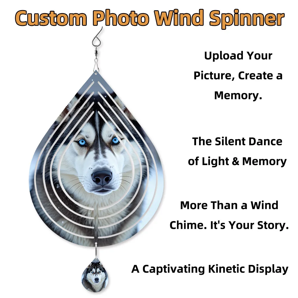 

Custom Wind Spinner Photo Personalized Wind Chimes Aluminium Sublimation 10 Inch Indoor Outdoor Decor Yard Art Waterdrop-Shape