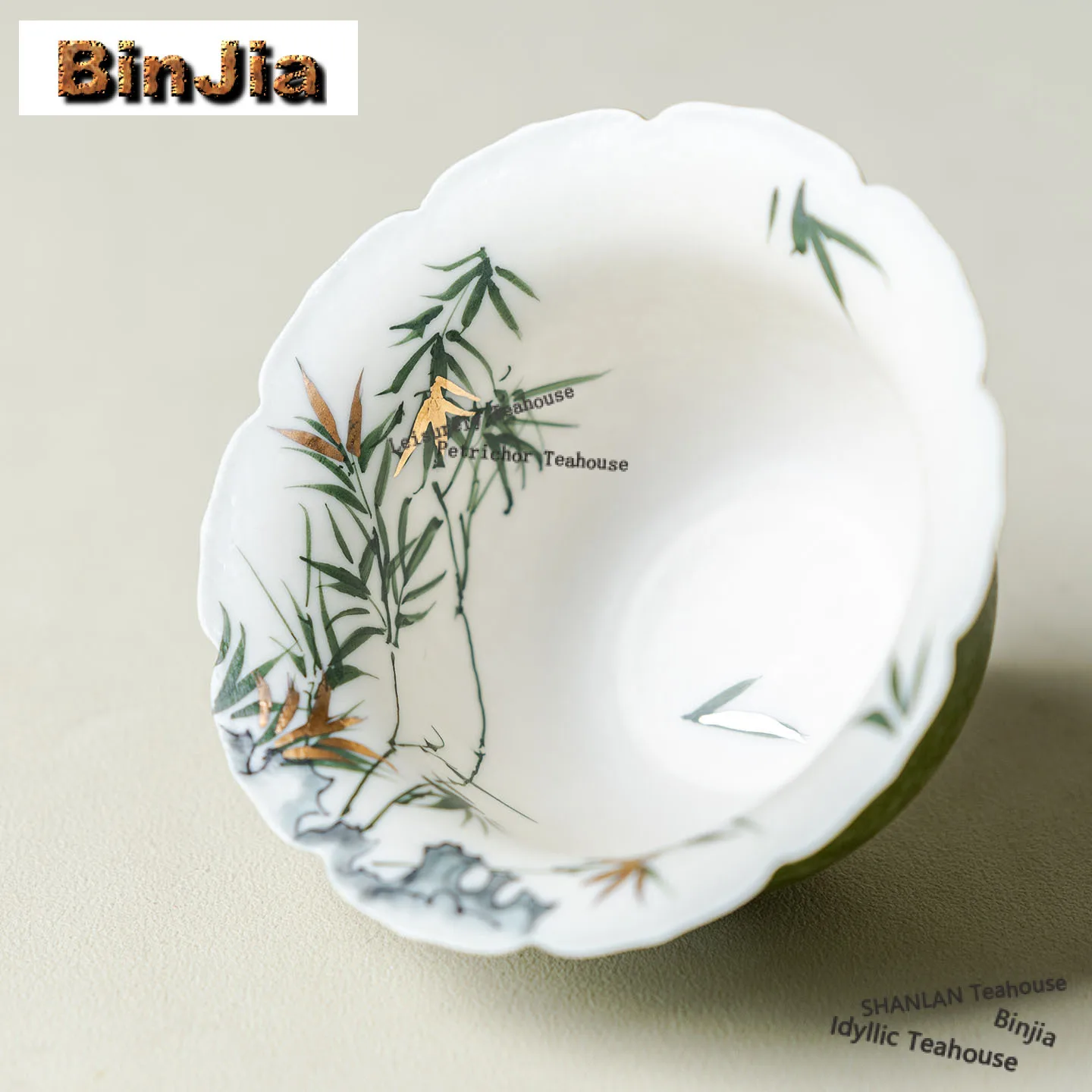 

110 мл ручная роспись зеленых листьев бамбука Гавань Эстетическая чайная варенья Чаша для чая с крышкой Набор чайника Крышка Чаша Коллекция чайной посуды