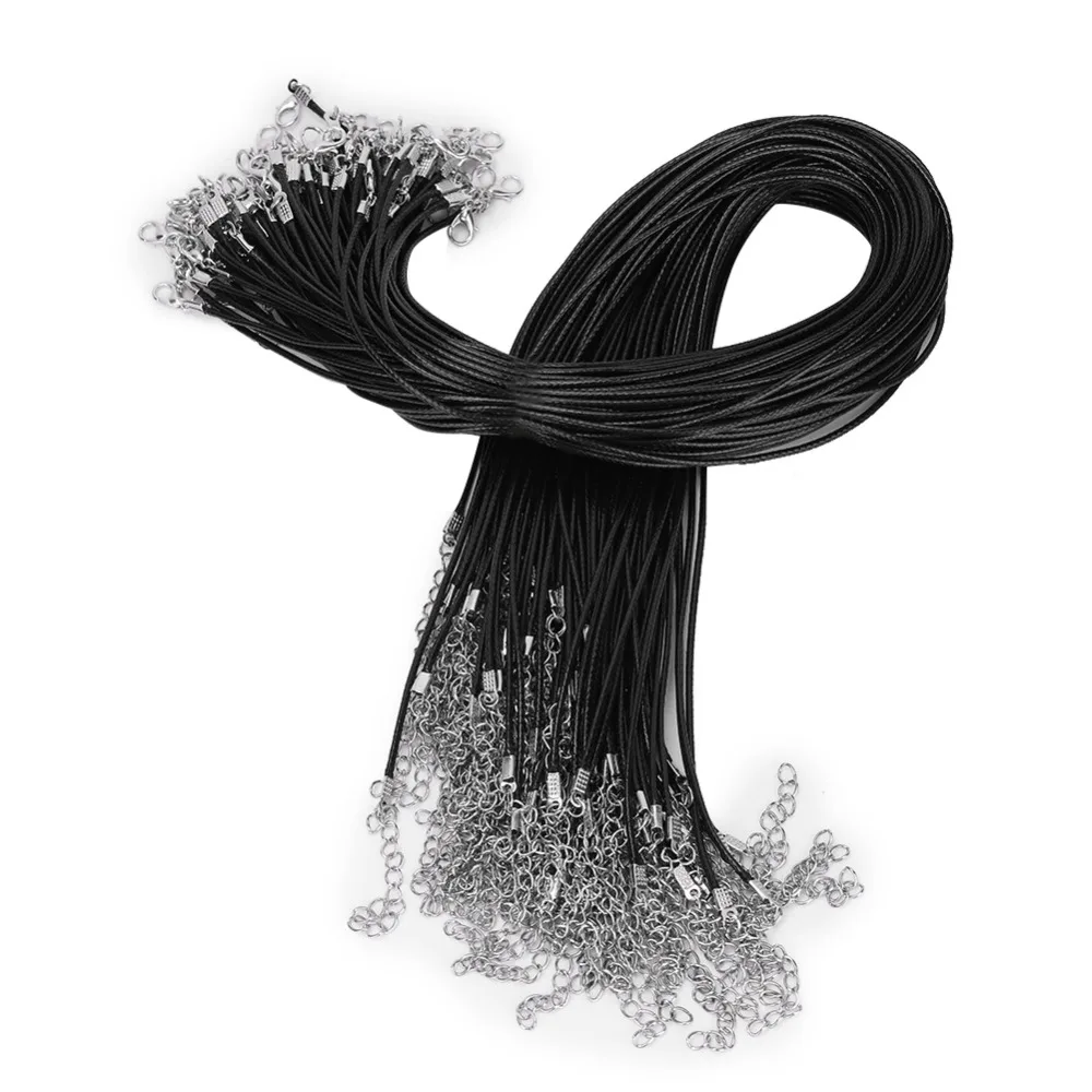 

100pcs Full Set Black Lobster Clasp Wax Rope 50cm Necklace DIY Jewelry Waxed Thread Leather Cord Pendant Supplies