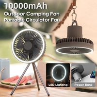 10000mAh Camping Fan USB Rechargeable Desktop Portable Circulator 3 in 1 Wireless Electric Ceiling Fan with LED Lighting Tripod