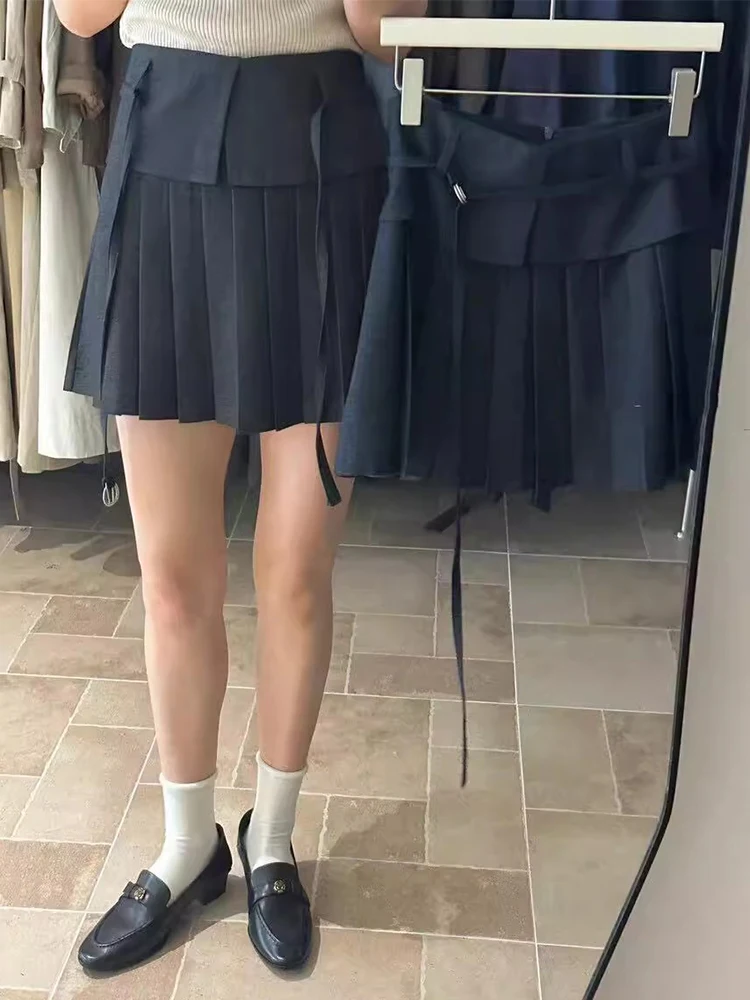 

Однотонная бровая юбка трапециевидной формы с поясом, ранняя осень, новая плиссированная юбка в стиле ретро для женщин, для поездок на работу