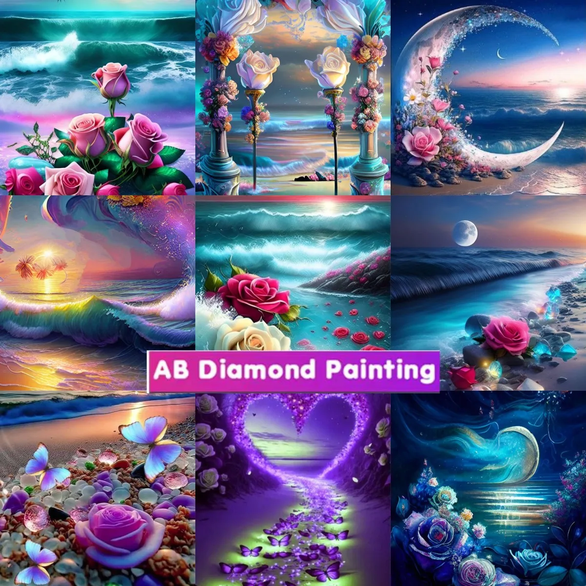 5D AB Diamond Painting Color Love Stone Diamond Embroidery Seaside Landscape Mosaic Embroidery Cross Handmade Home Decor