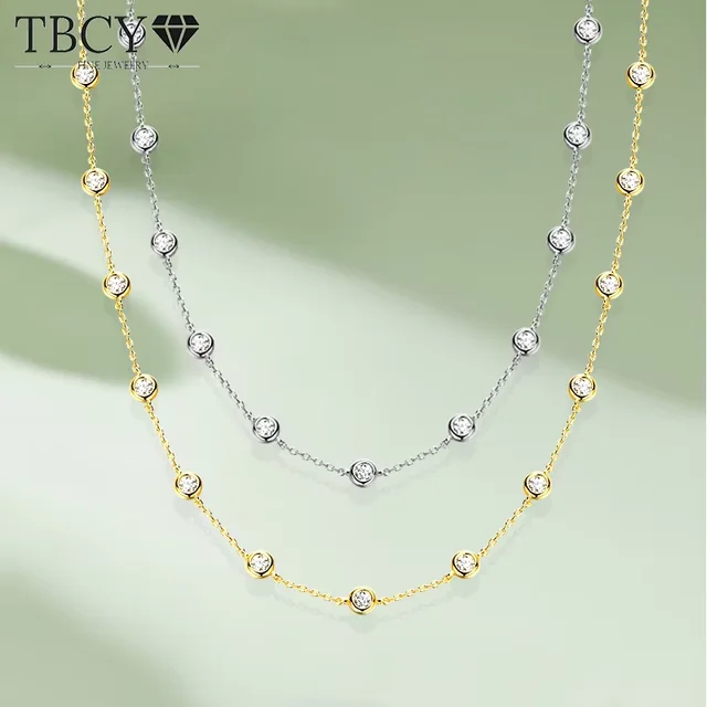 TBCYD 3/4/5mm D kolor moissanit naszyjnik dla kobiet S925 srebrny okrągły oszlifowany diament bąbelkowy łańcuszek na szyję na imprezę biżuteria prezenty