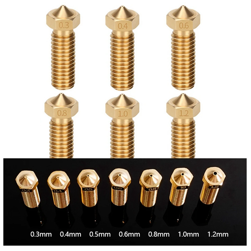 10Pcs Brass Volcano Nozzle 0.2mm 0.3mm 0.4mm 0.5mm 0.6mm 0.8mm 1.0mm 1.2mm For 1.75mm 3.0mm Filament M6 Volcano Heaterblock