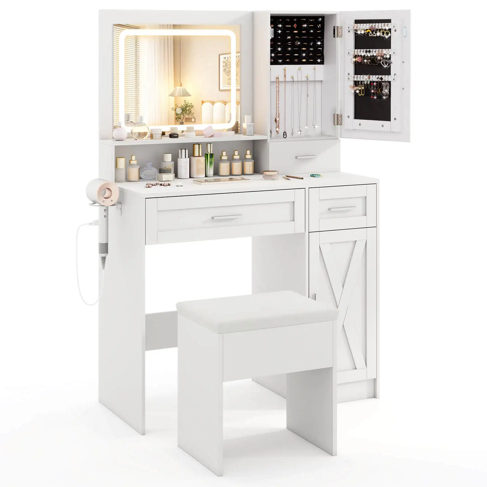 Farmhouse Vanity Set w/Mirror & Lights 3 Lighting Modes & Adjustable Brightness